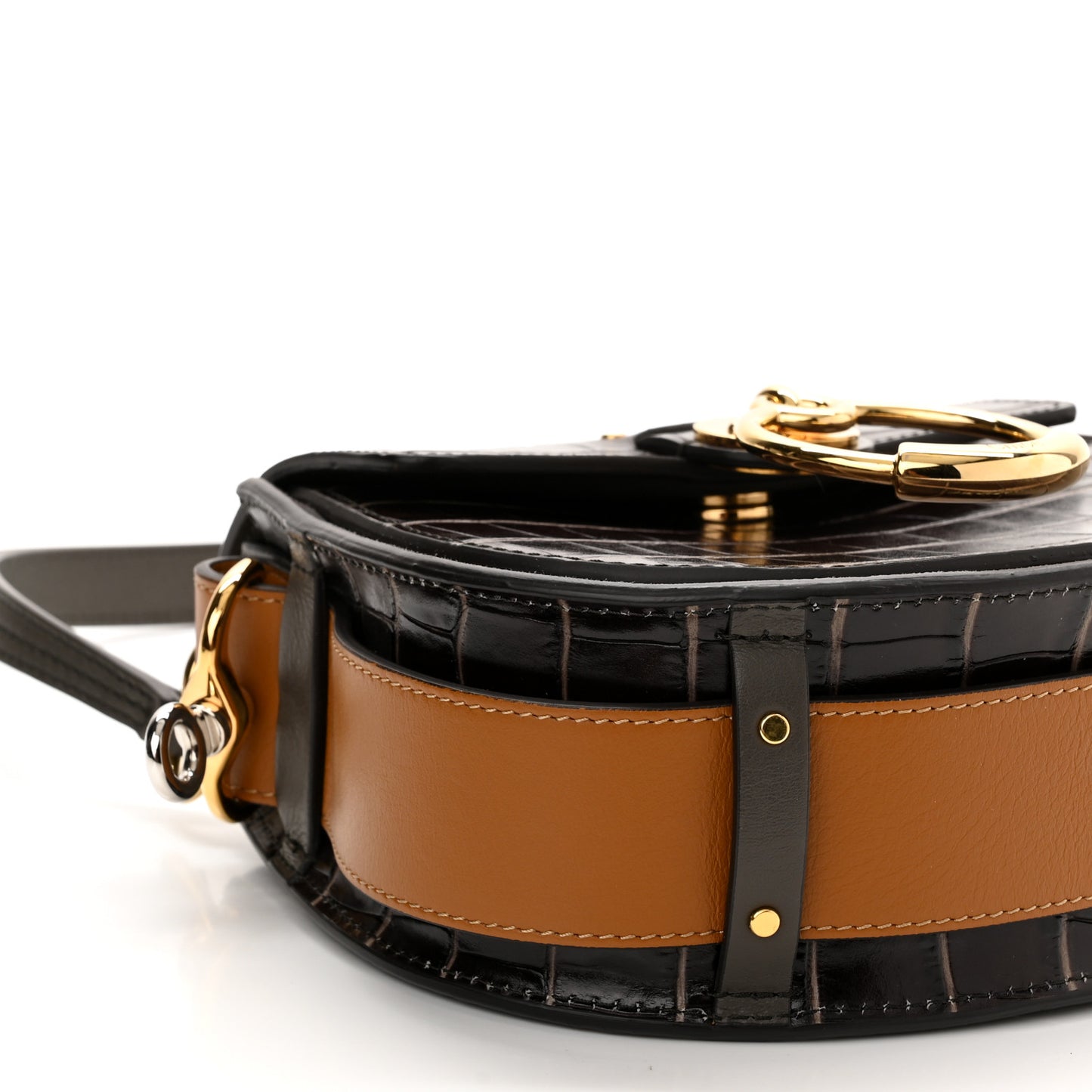 Calfskin Crocodile Embossed Small Tess Bag Profound Brown