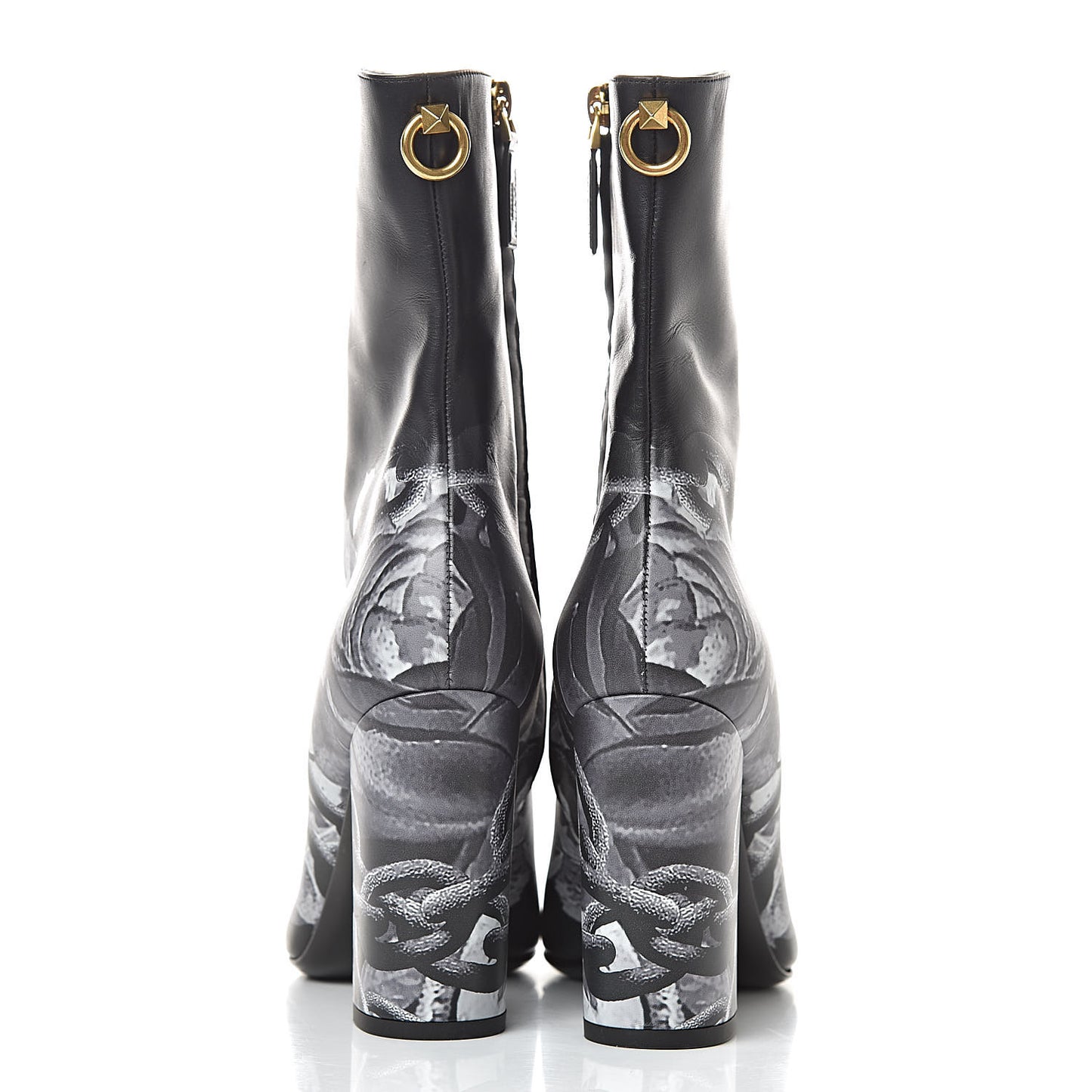 X UNDERCOVER Calfskin Print Ankle Boots 37.5 Black