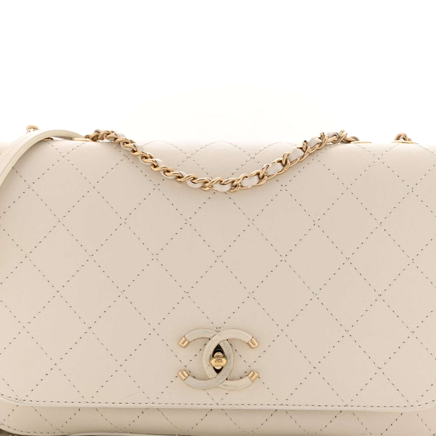 Chanel Calfskin Stitched Medium Covered CC Flap Bag White 8 of 10