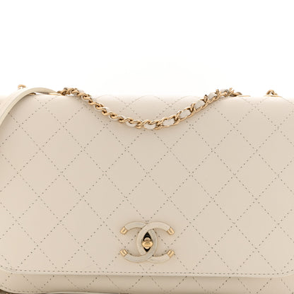 Chanel Calfskin Stitched Medium Covered CC Flap Bag White 8 of 10