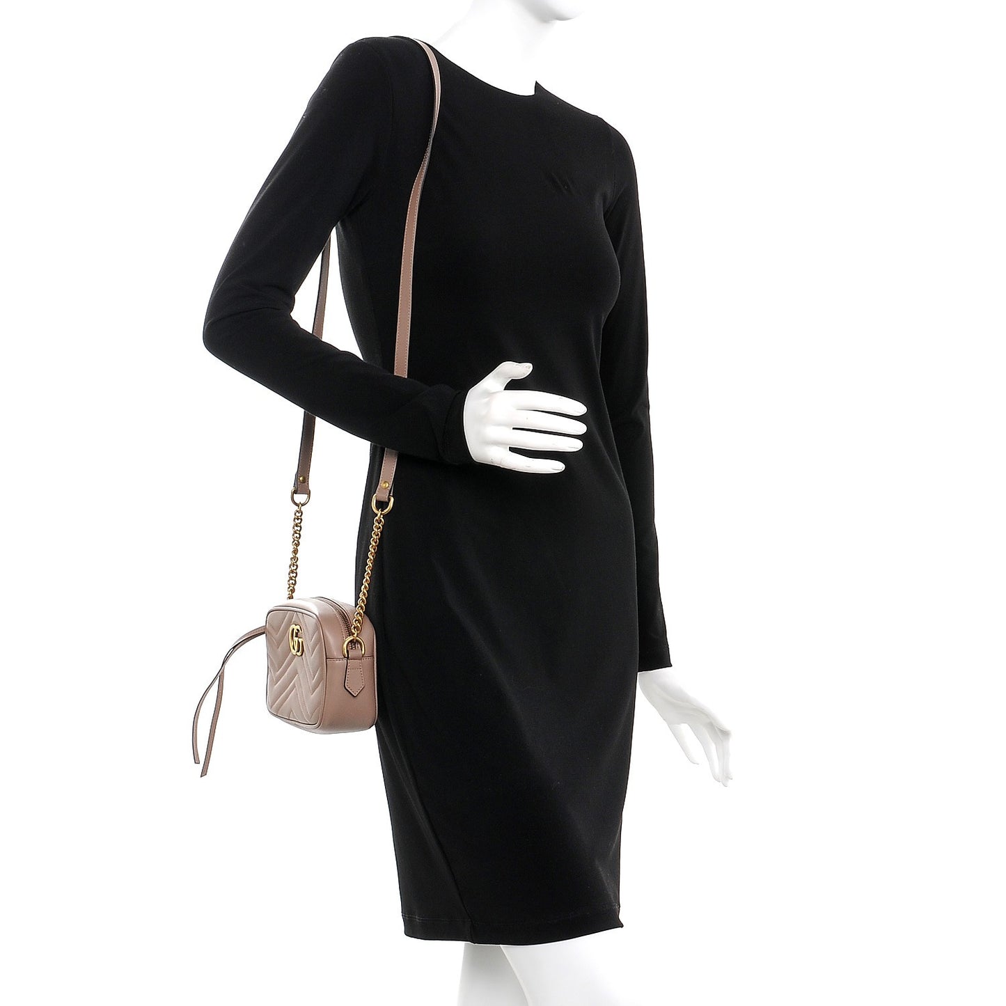 Calfskin Matelasse Mini GG Marmont Chain Shoulder Bag Nude