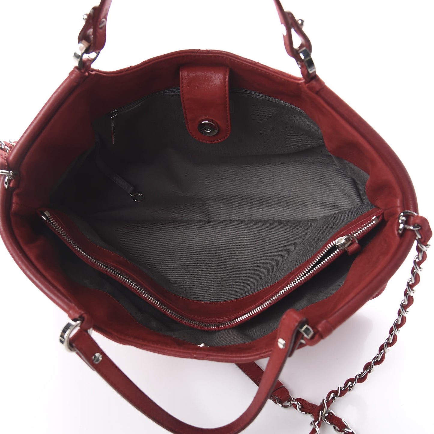 Iridescent Calfskin Quilted Small Sea Hit Tote Red