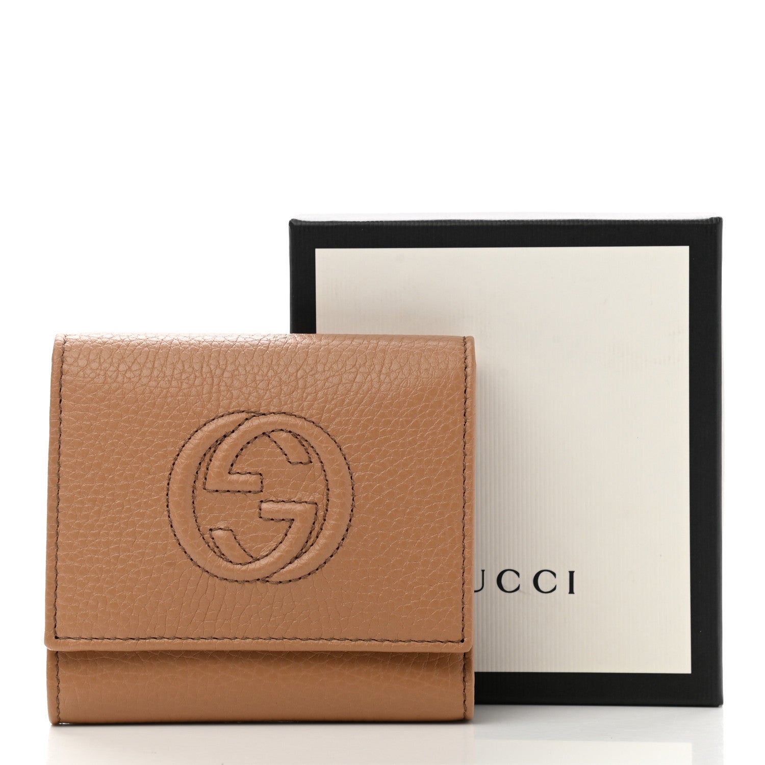 Gucci Pebbled Calfskin Soho Compact Flap Wallet Camelia 9 of 9