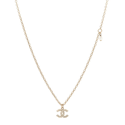 Chanel Metal Pearl Crystal CC Textured Pendant Necklace Gold 1 of 6