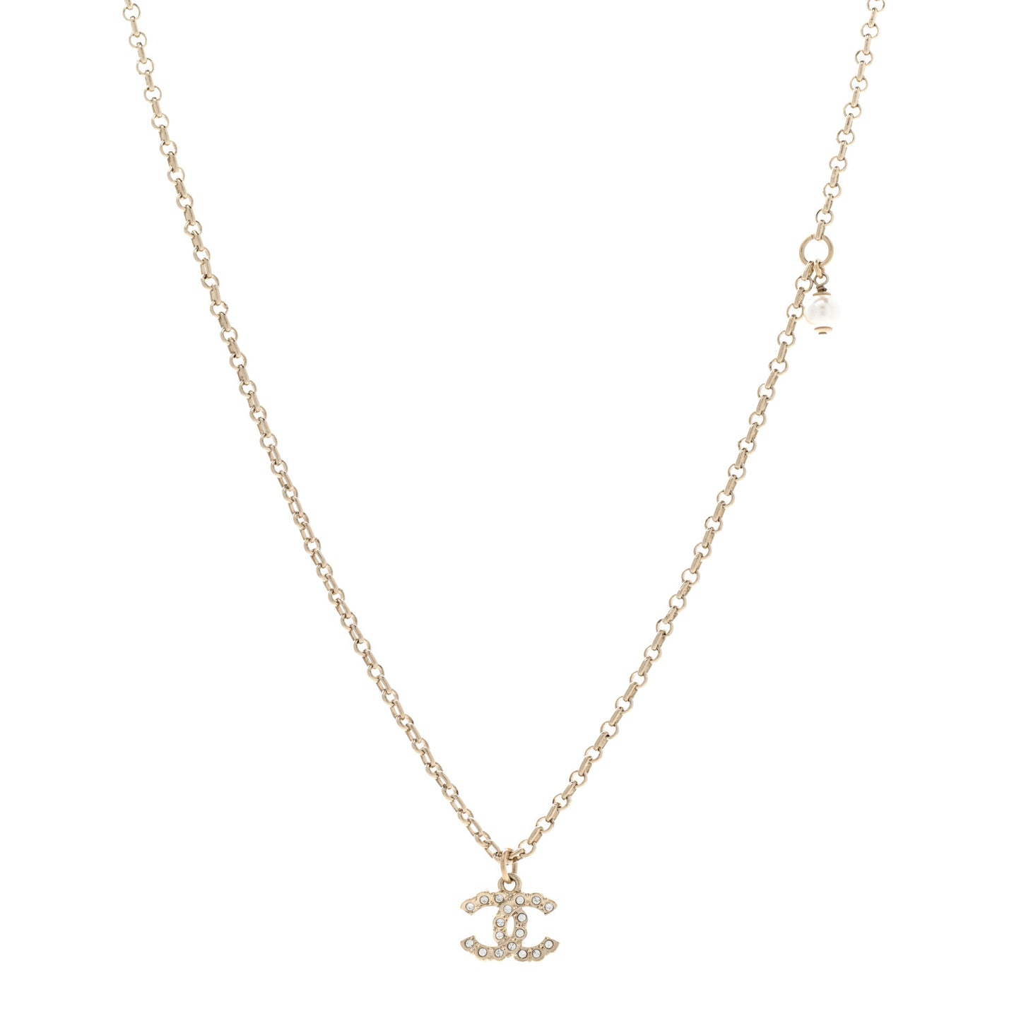 Metal Pearl Crystal CC Textured Pendant Necklace Gold