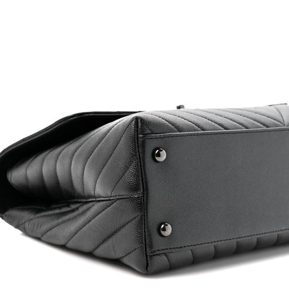 Chanel Caviar Chevron Quilted Medium Coco Handle Flap So Black 9 of 9