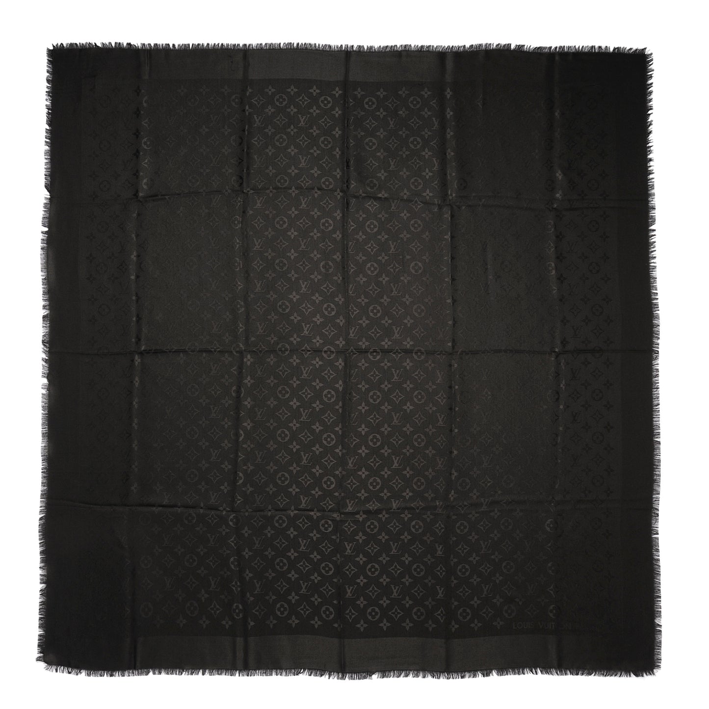 Silk Wool Monogram Shawl Black
