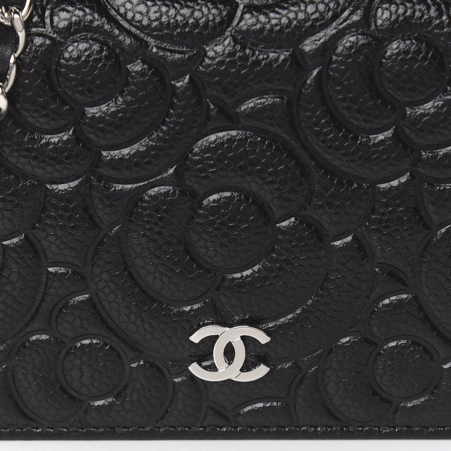 Caviar Camellia Embossed Chain Belt Bag Black