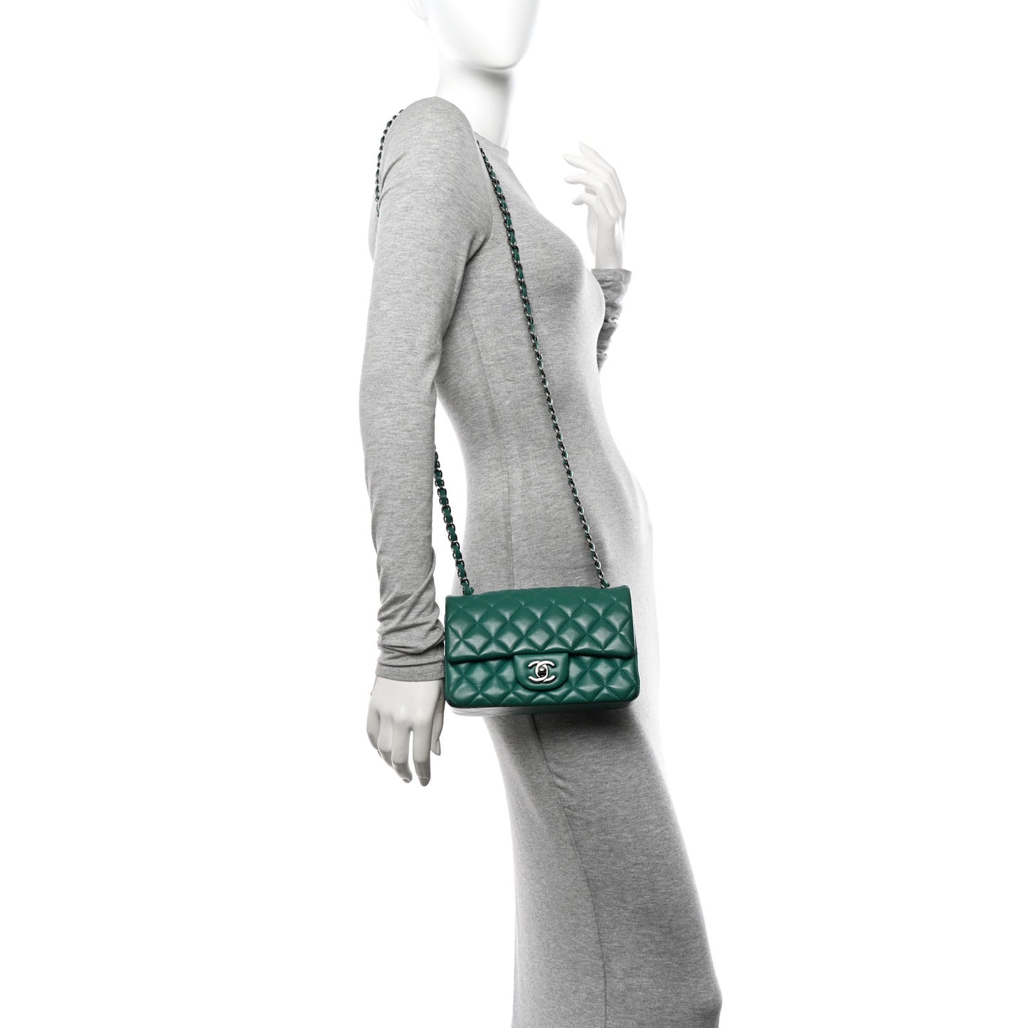 Lambskin Quilted Mini Rectangular Flap Dark Green