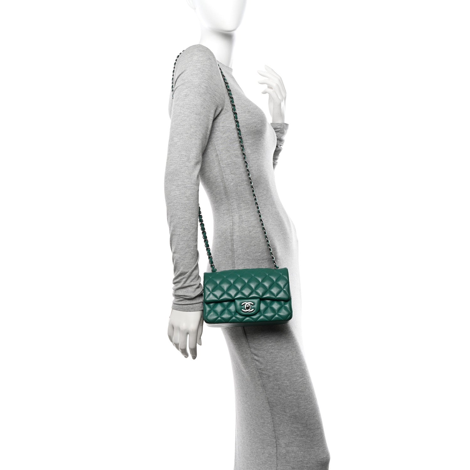 Chanel Lambskin Quilted Mini Rectangular Flap Dark Green 2 of 13