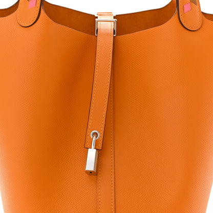 Hermes Epsom Tressage De Cuir Picotin Lock 22 MM Abricot Rose Azalee Gold 8 of 11