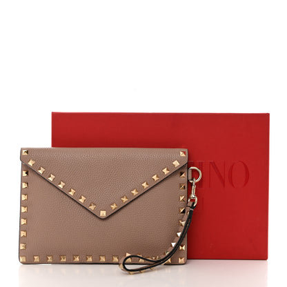 Valentino Garavani Pebbled Calfskin Medium Rockstud Envelope Flat Wristlet Pouch Poudre 7 of 7