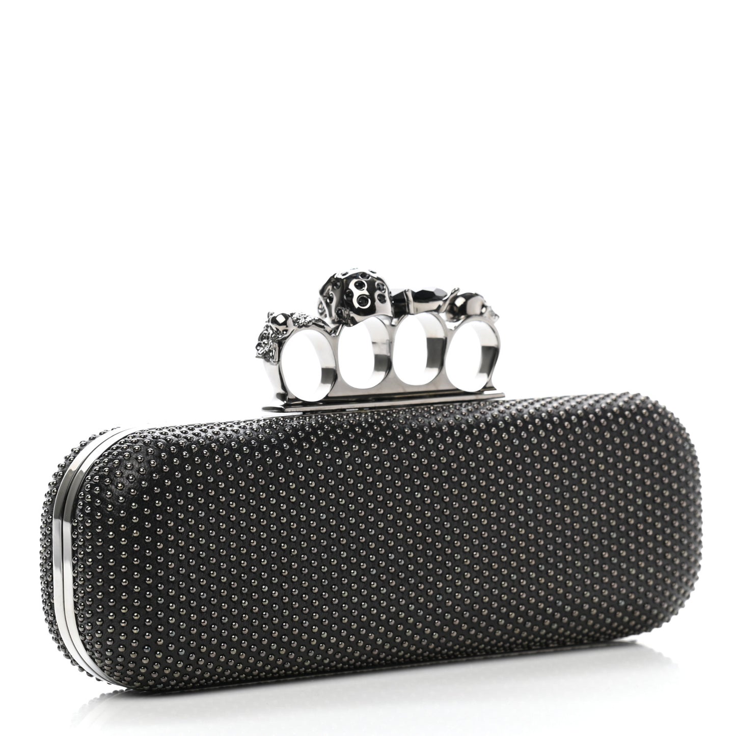 Nappa Studded Skull Knuckle Box Clutch Black