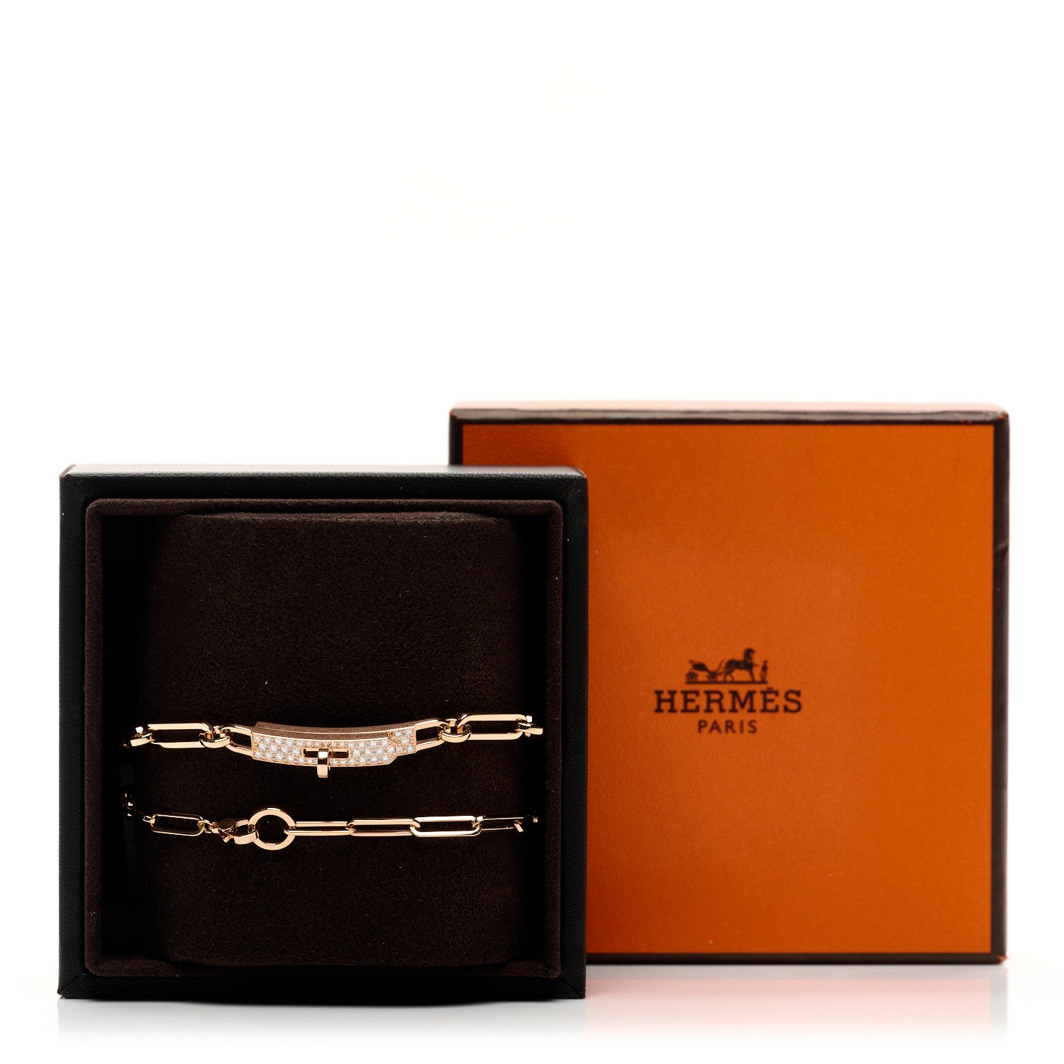 Hermes 18K Rose Gold Diamond Pave Kelly Chaine Choker Necklace 6 of 6