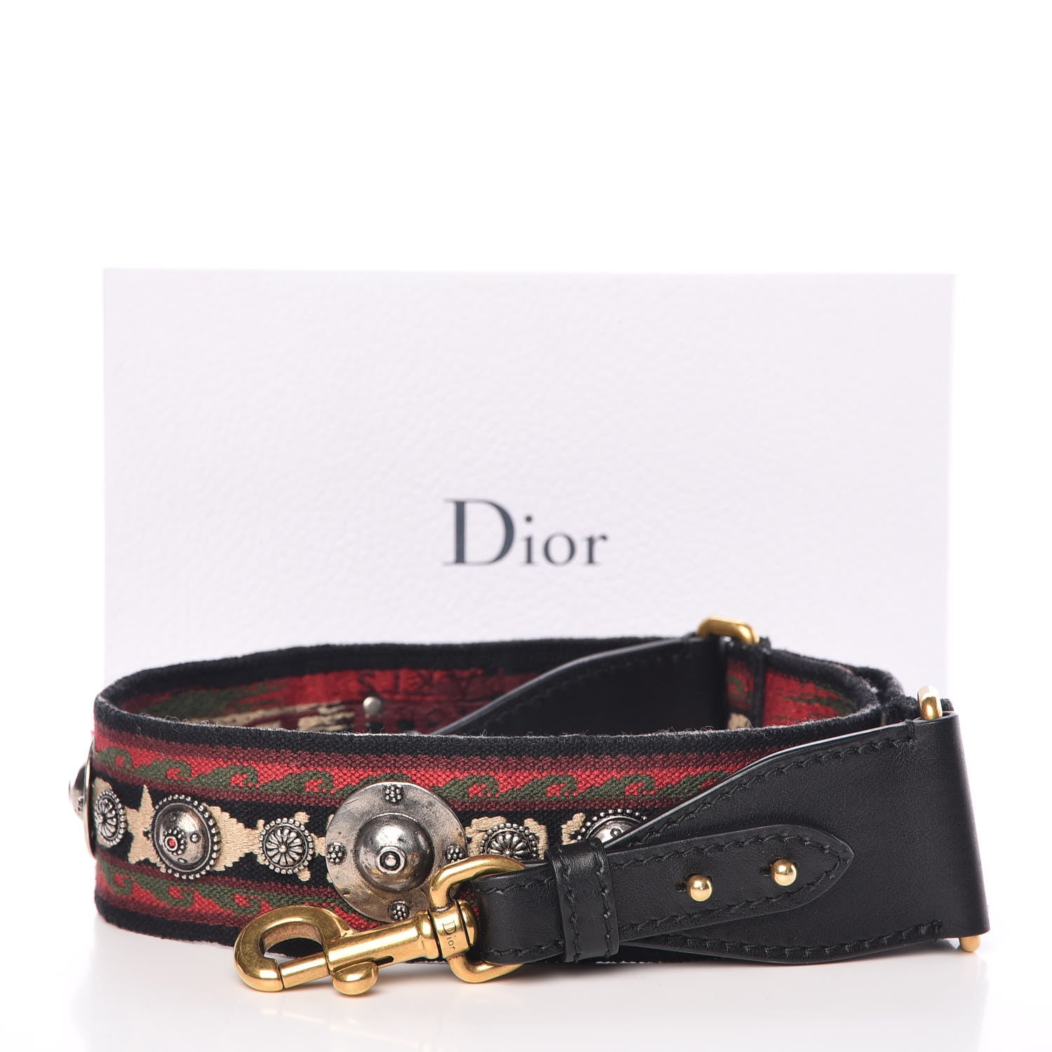 Christian Dior Canvas Embroidered Studded Bohemian Shoulder Strap Red 5 of 5