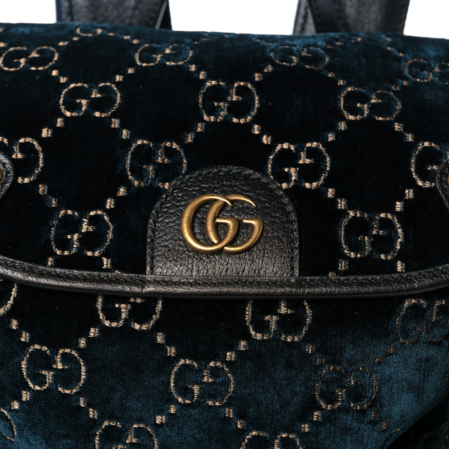 Velvet GG Monogram Textured Calfskin Web Small Double Buckle Backpack Blue Beige Black