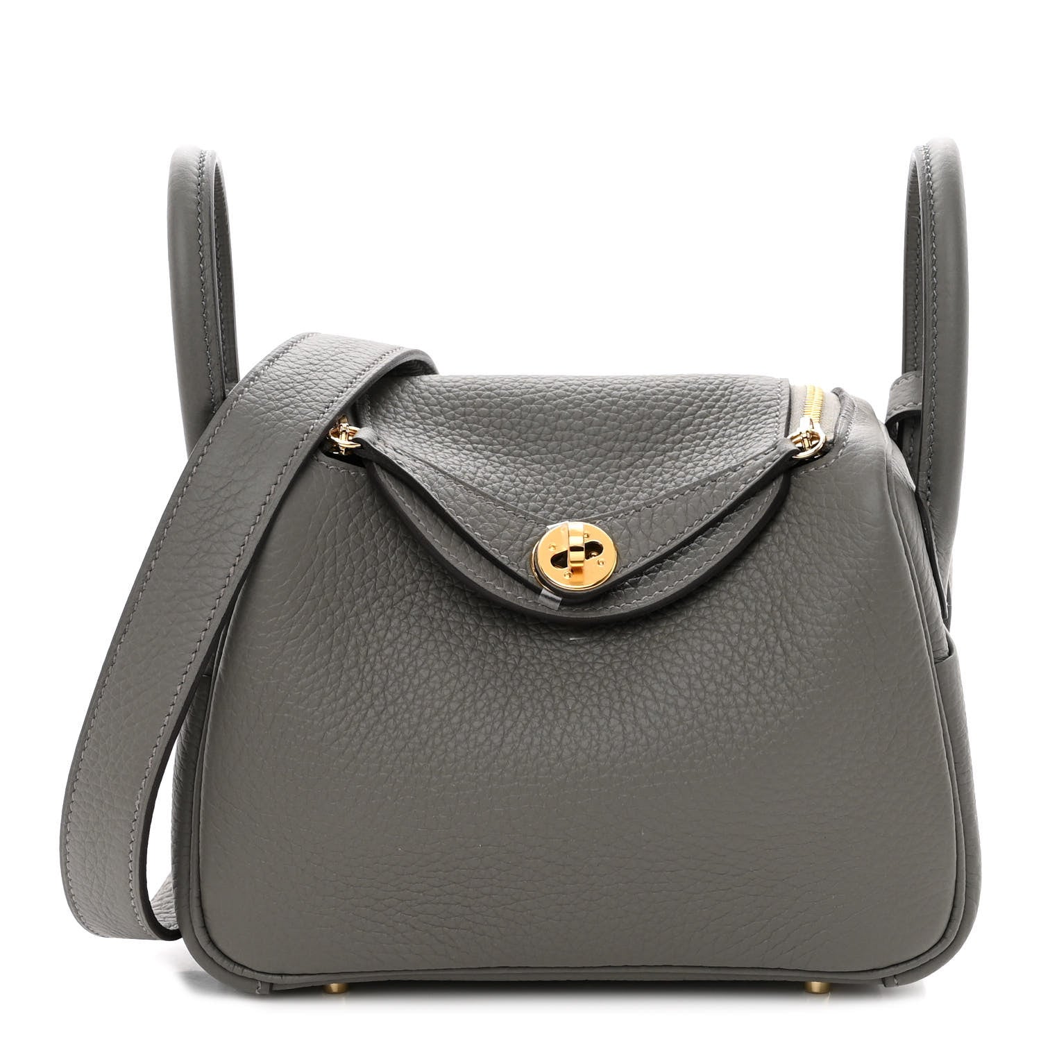 Hermes Taurillon Clemence Mini Lindy 20 Gris Meyer 1 of 10