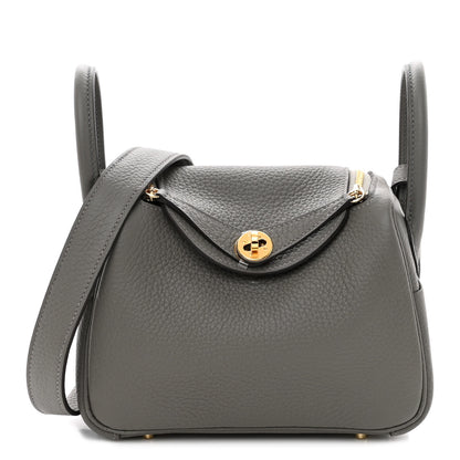 Hermes Taurillon Clemence Mini Lindy 20 Gris Meyer 1 of 10