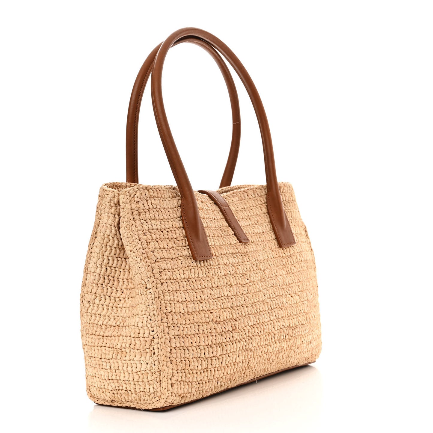 Raffia Calfskin Panier Rectangle Tote Naturel Brick