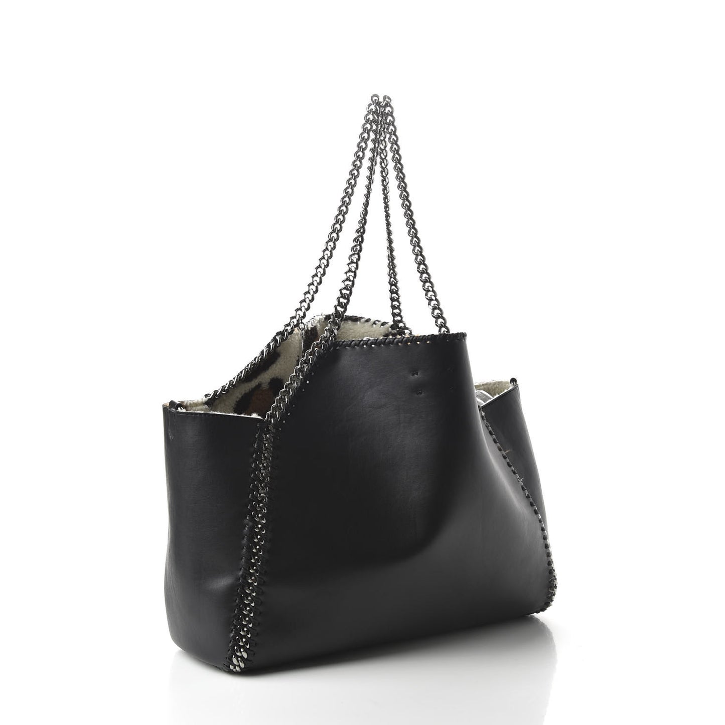 Eco Alter Nappa Shearling Leopard Print Falabella Reversible Tote Black