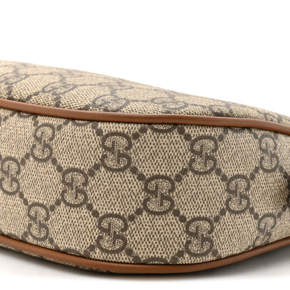 Gucci GG Supreme Monogram Textured Calfskin Small Emblem Shoulder Bag Beige Dark Brown 8 of 9