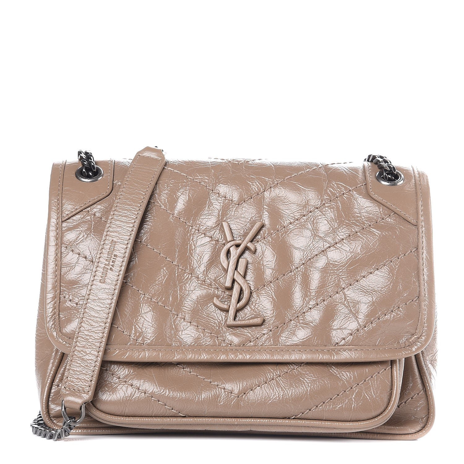 Saint Laurent Crinkled Calfskin Matelasse Monogram Baby Niki Chain Satchel Light Taupe 1 of 7