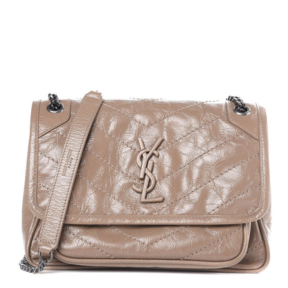 Saint Laurent Crinkled Calfskin Matelasse Monogram Baby Niki Chain Satchel Light Taupe 1 of 7