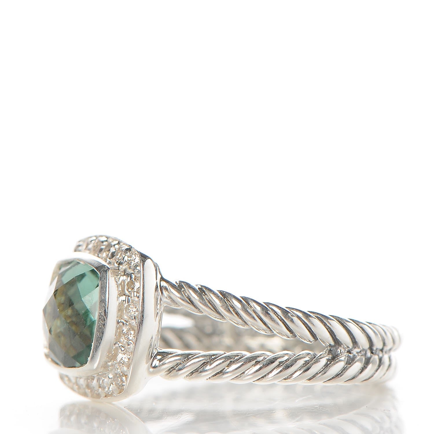 David Yurman Sterling Silver Diamond Prasiolite 7mm Petite Albion Ring 53 6.5 3 of 6