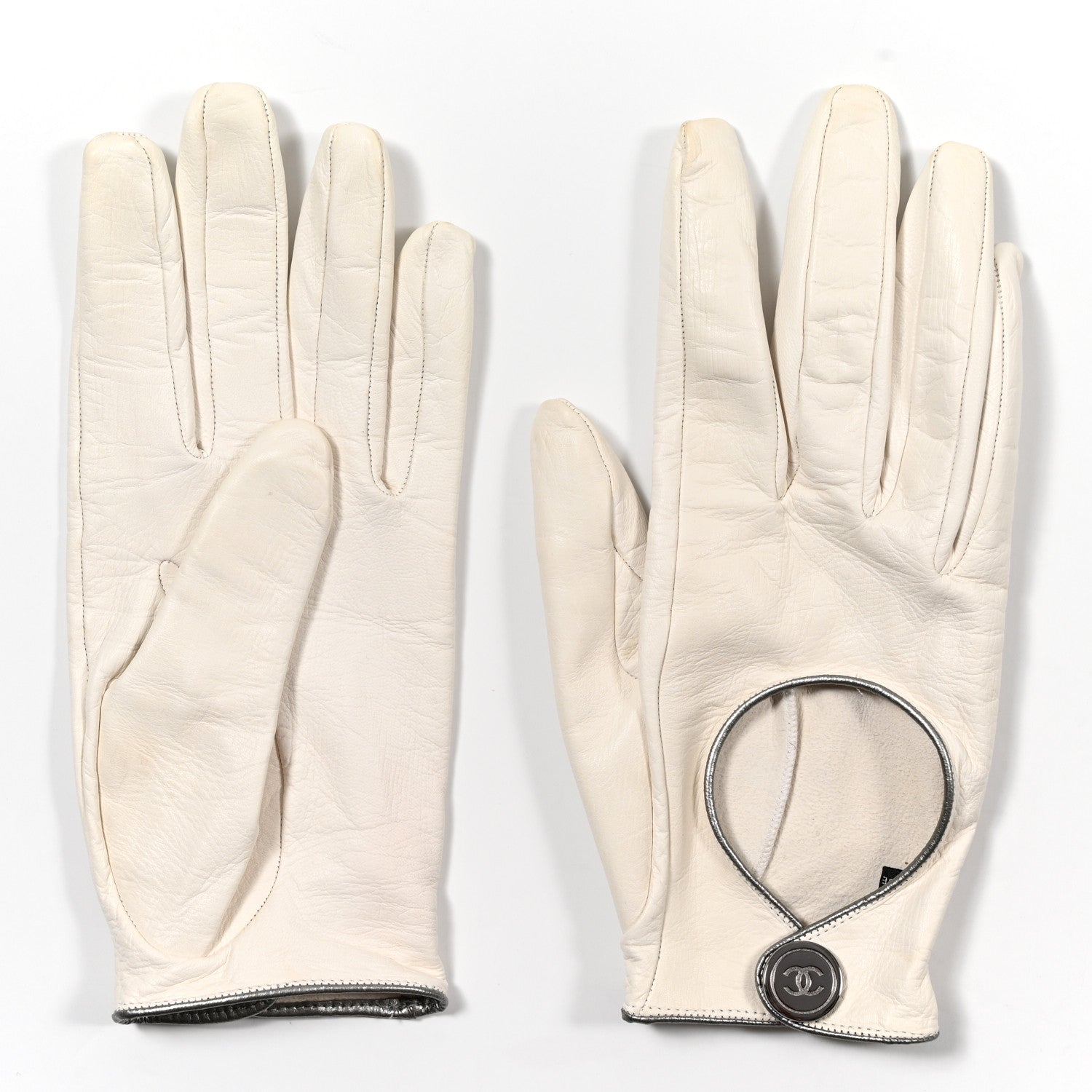 Chanel Lambskin Gloves 7.5 White 2 of 8
