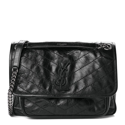 Saint Laurent Crinkled Calfskin Matelasse Monogram Medium Niki Chain Satchel Black 1 of 13