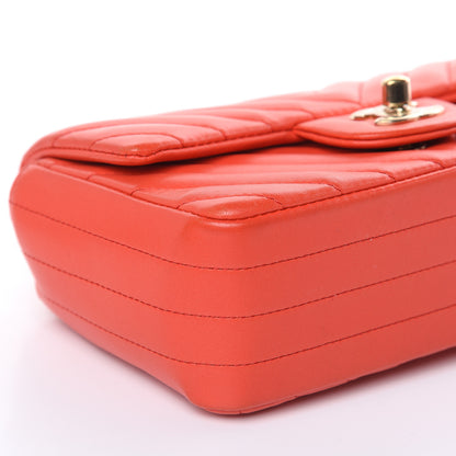 Chanel Lambskin Chevron Quilted Mini Rectangular Flap Red 8 of 13