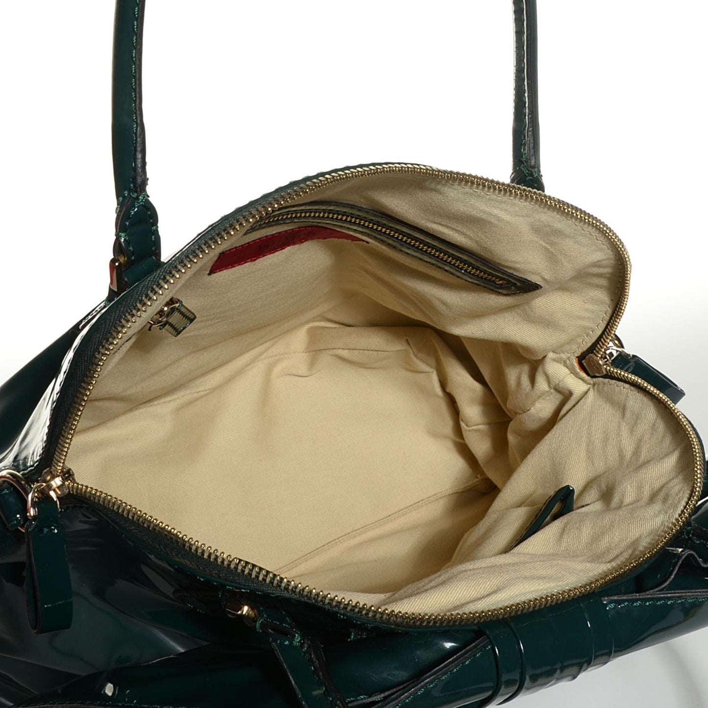 Patent Lacca Bow Dome Tote Dark Green