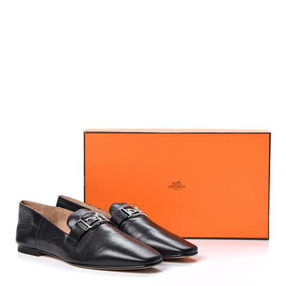 Hermes Goatskin Womens Time Loafers 36 Black 10 of 10
