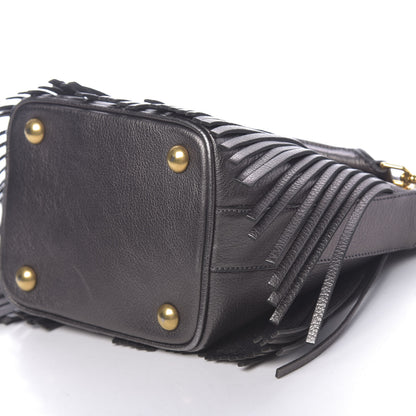 Saint Laurent Metallic Goatskin Small Emmanuelle Fringe Bucket Bag Graphite 9 of 10
