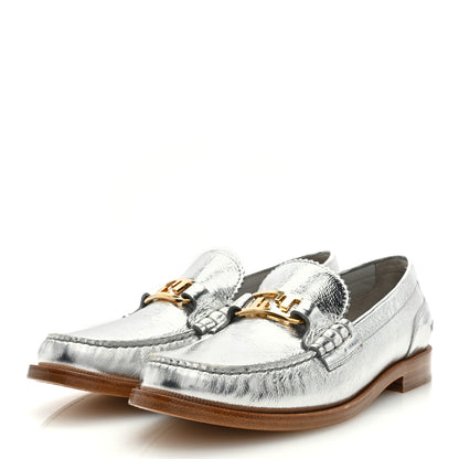 Fendi Metallic Vitello Womens O'Lock Loafers 39 Argento 2 of 7
