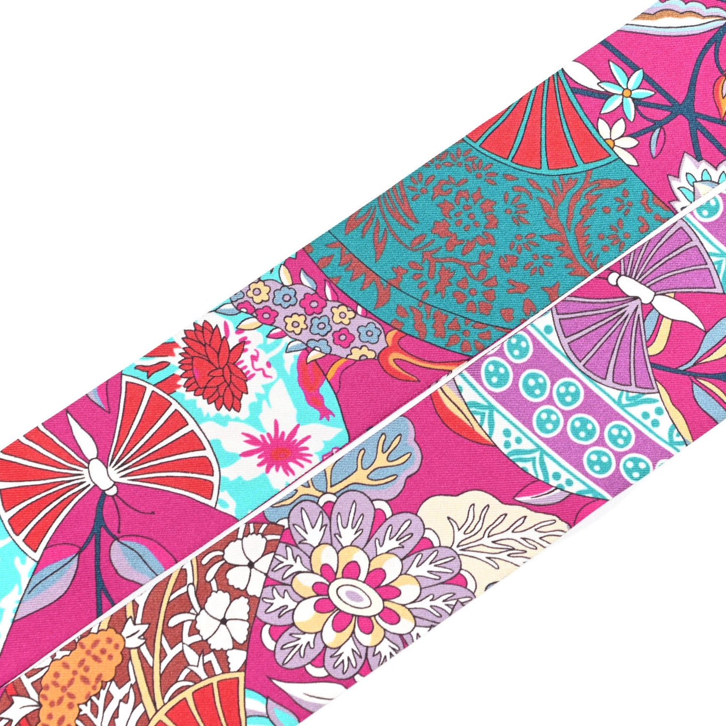 Silk Fleurs et Papillons de Tissus Twilly Fuchsia Turquoise Beige