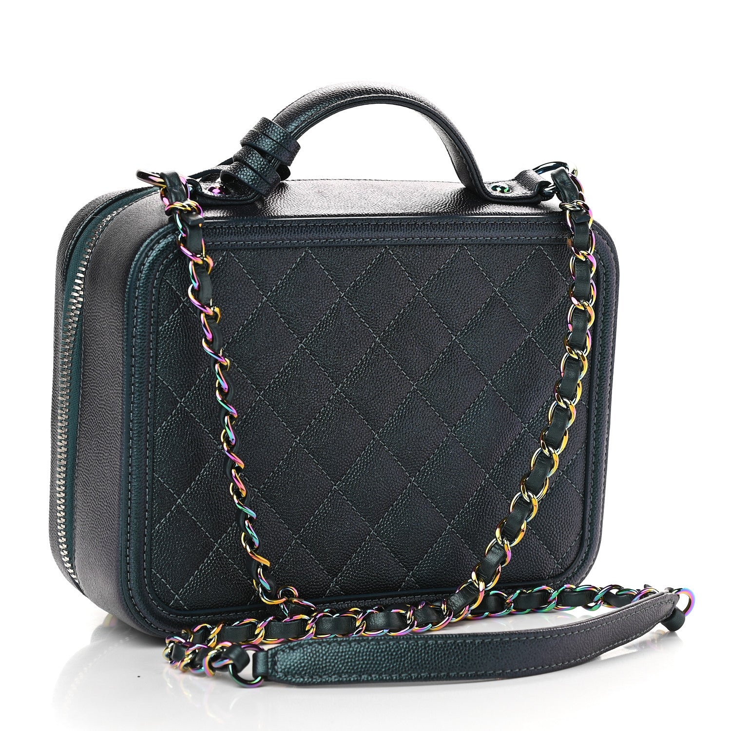 Chanel Iridescent Caviar Quilted Medium CC Filigree Vanity Case Dark Turquoise 3 of 9