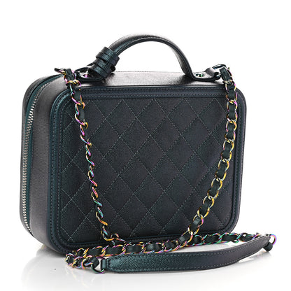 Chanel Iridescent Caviar Quilted Medium CC Filigree Vanity Case Dark Turquoise 3 of 9