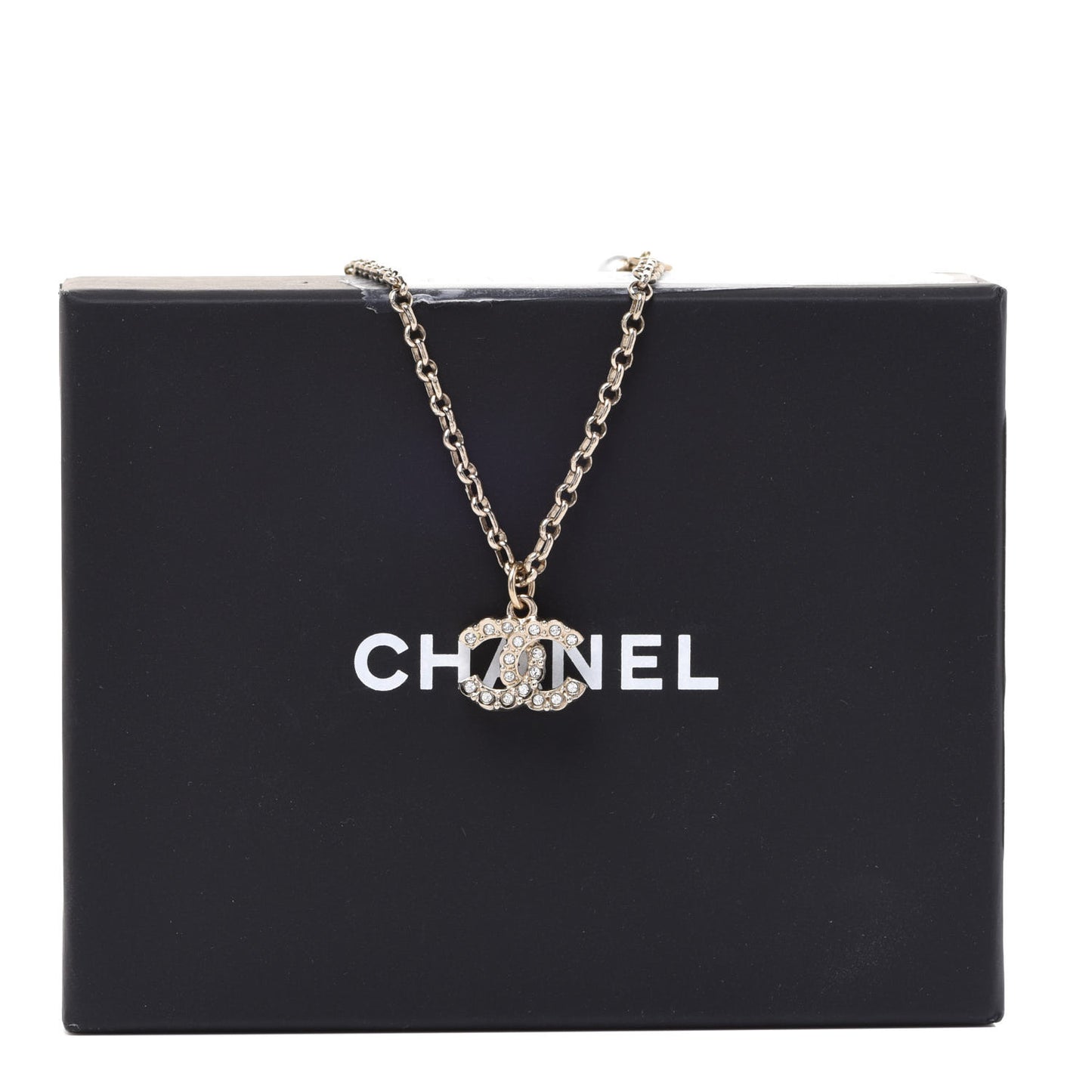 Pearl Crystal CC Pendant Necklace Gold