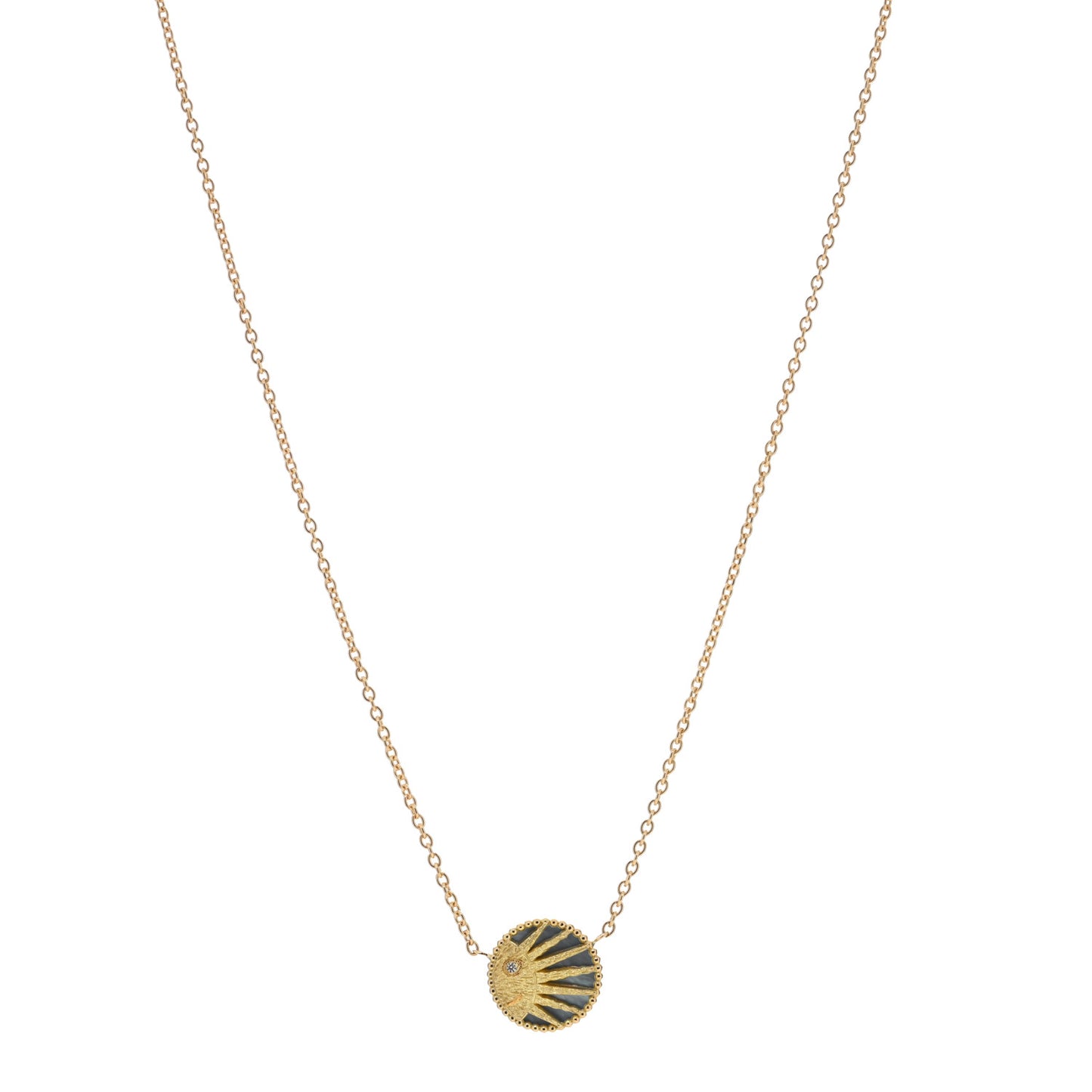 18K Yellow Gold Diamond Black Onyx Mother of Pearl Rose Celeste Pendant Necklace