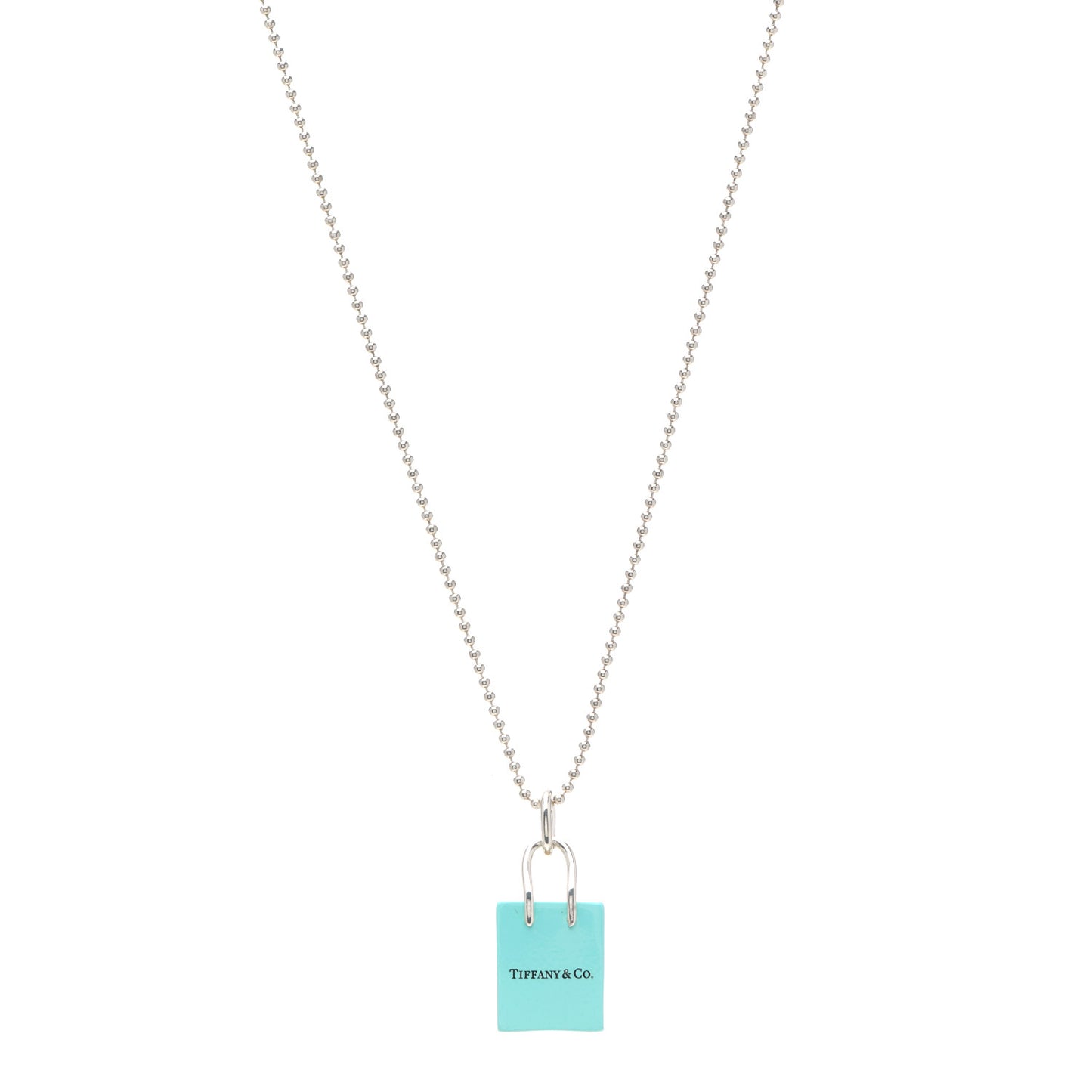 Sterling Silver Enamel Shopping Bag Pendant Necklace Blue