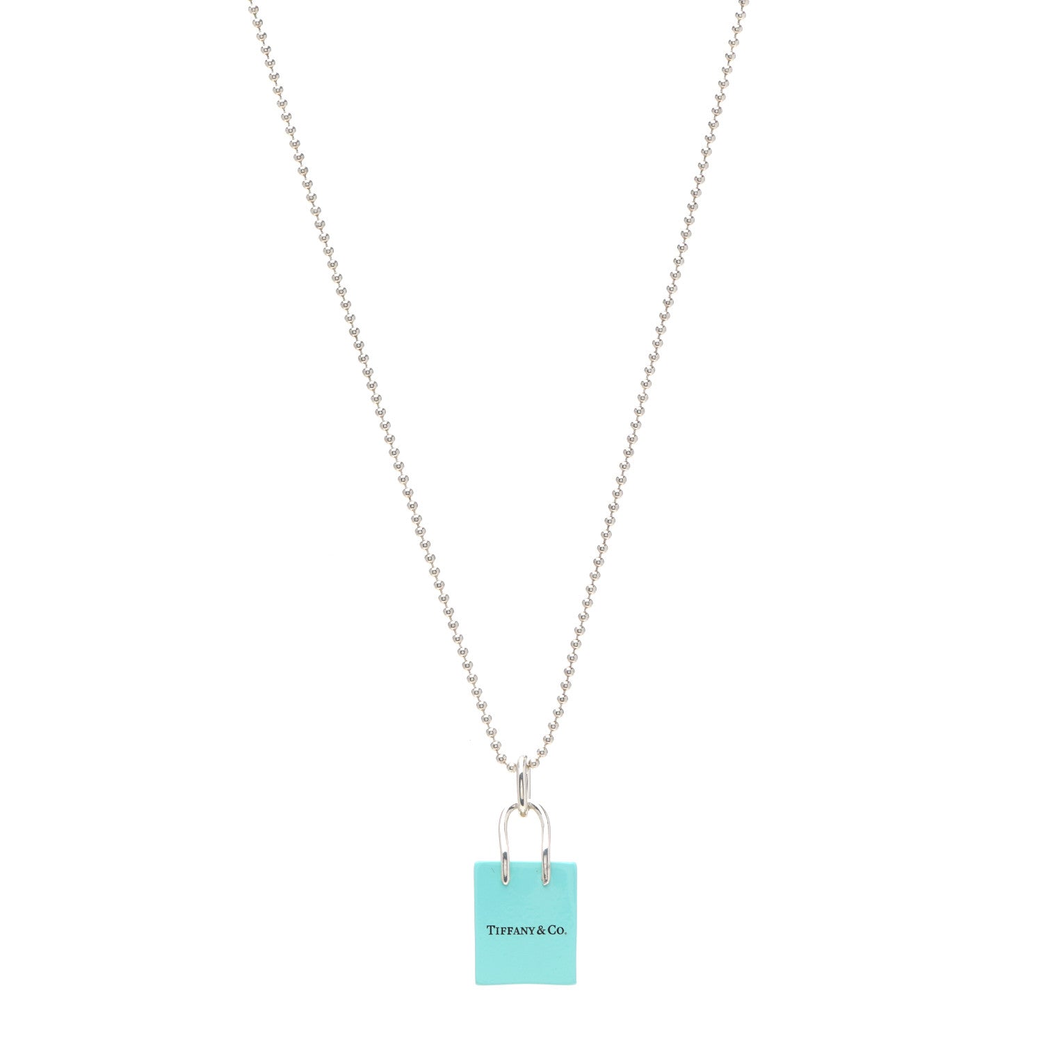 Tiffany Sterling Silver Enamel Shopping Bag Pendant Necklace Blue 1 of 5