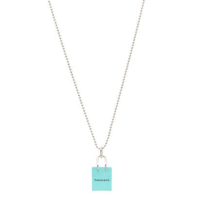 Tiffany Sterling Silver Enamel Shopping Bag Pendant Necklace Blue 1 of 5
