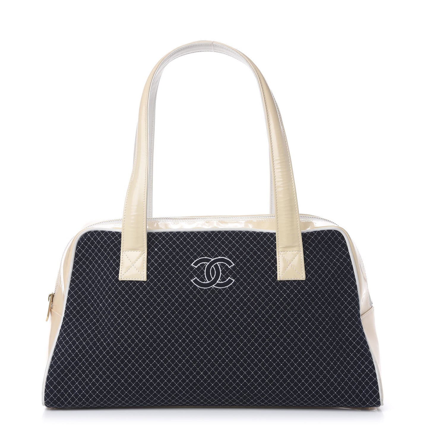 Patent Jersey Quilted Bowler Navy Blue