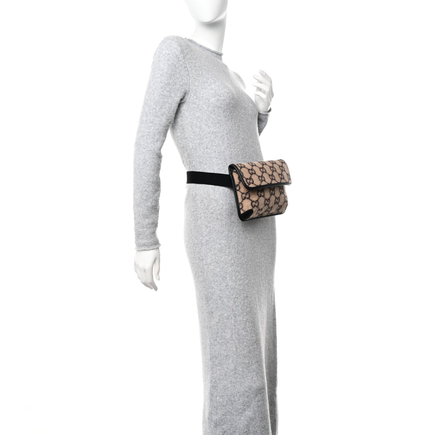 Covered Wool GG Monogram Slim Belt Bag Beige