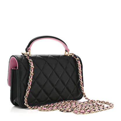 Chanel Lambskin Quilted Flap Phone Holder With Chain Black Lilac 3 of 11