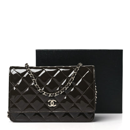 Chanel Patent Quilted Wallet On Chain WOC Dark Brown 12 of 12