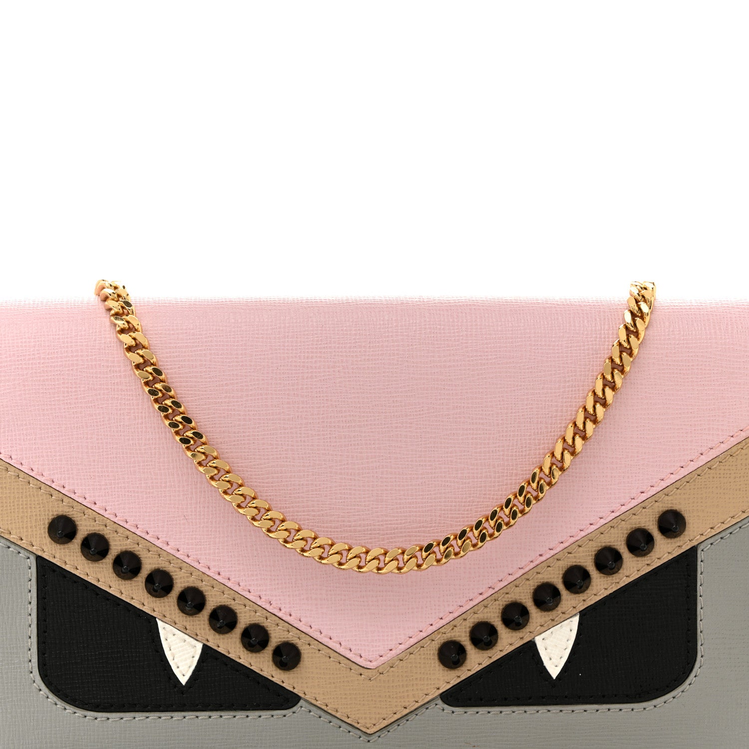 Fendi Vitello Elite Monster Eyes Studded Tube Wallet on Chain Grey Powder Cuoio Bubblegum 8 of 13