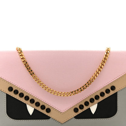 Fendi Vitello Elite Monster Eyes Studded Tube Wallet on Chain Grey Powder Cuoio Bubblegum 8 of 13