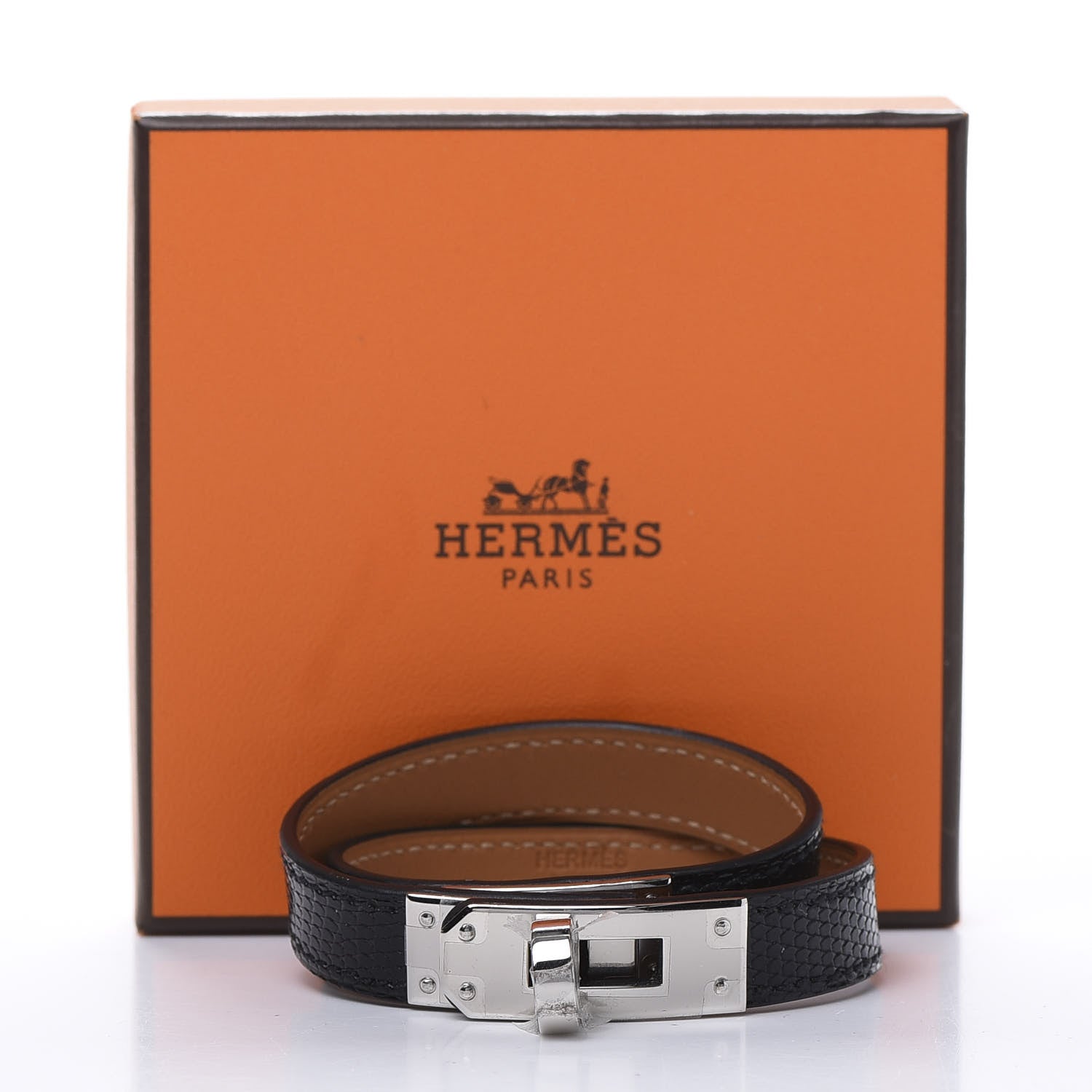 Hermes Lizard Kelly Double Tour Bracelet T2 Black 7 of 7